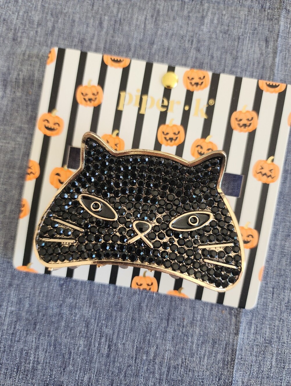 Puper K Black Cat Crystal Hair Claw Clip - Black And Gold NWT